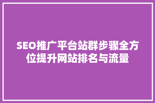 SEO推广平台站群步骤全方位提升网站排名与流量