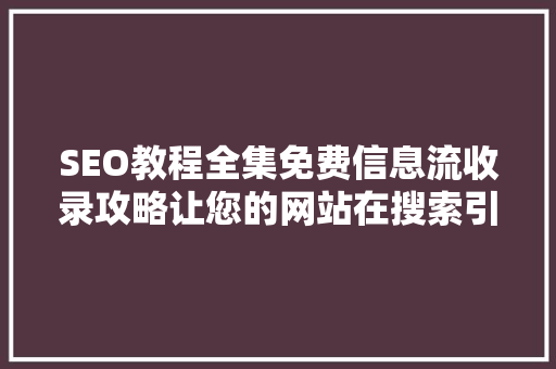SEO教程全集免费信息流收录攻略让您的网站在搜索引擎中脱颖而出