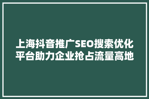 上海抖音推广SEO搜索优化平台助力企业抢占流量高地
