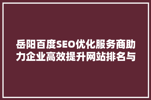 岳阳百度SEO优化服务商助力企业高效提升网站排名与流量