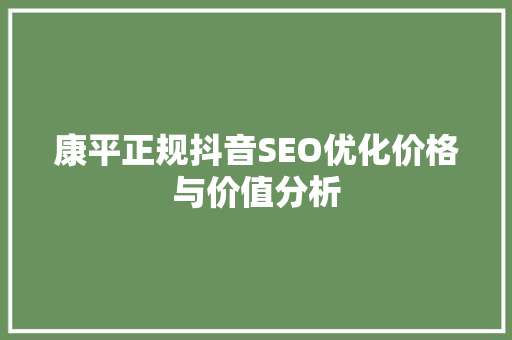 康平正规抖音SEO优化价格与价值分析