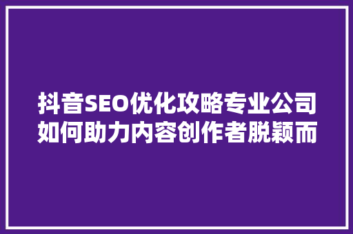 抖音SEO优化攻略专业公司如何助力内容创作者脱颖而出
