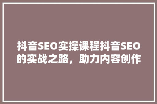 抖音SEO实操课程抖音SEO的实战之路，助力内容创作者脱颖而出