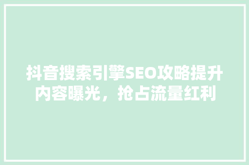 抖音搜索引擎SEO攻略提升内容曝光，抢占流量红利