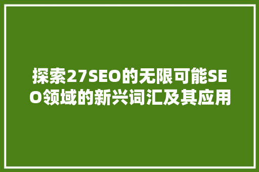 探索27SEO的无限可能SEO领域的新兴词汇及其应用
