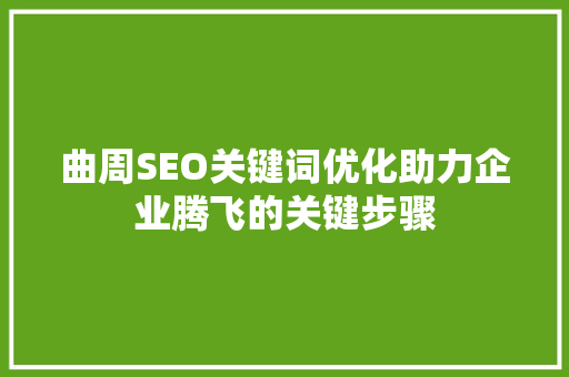 曲周SEO关键词优化助力企业腾飞的关键步骤