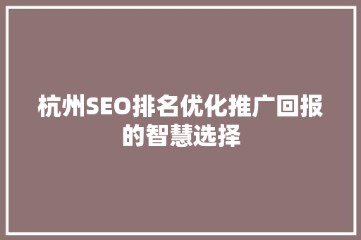 杭州SEO排名优化推广回报的智慧选择