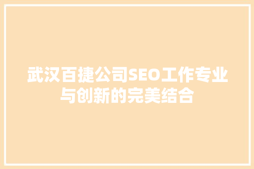 武汉百捷公司SEO工作专业与创新的完美结合
