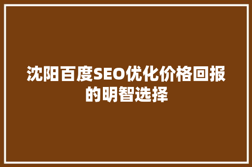 沈阳百度SEO优化价格回报的明智选择