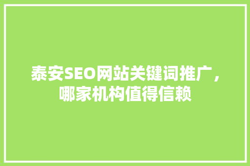 泰安SEO网站关键词推广，哪家机构值得信赖
