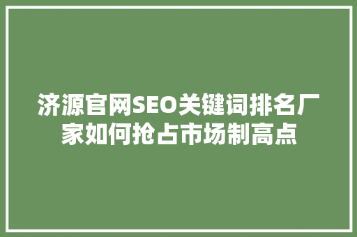 济源官网SEO关键词排名厂家如何抢占市场制高点