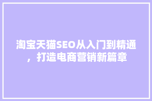 淘宝天猫SEO从入门到精通，打造电商营销新篇章