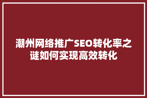 潮州网络推广SEO转化率之谜如何实现高效转化