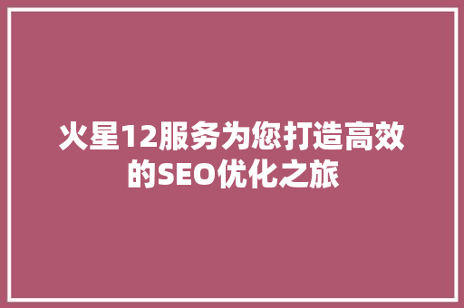 火星12服务为您打造高效的SEO优化之旅