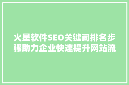 火星软件SEO关键词排名步骤助力企业快速提升网站流量与品牌知名度