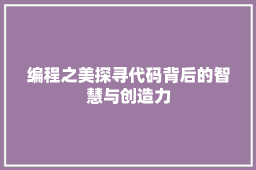 编程之美探寻代码背后的智慧与创造力