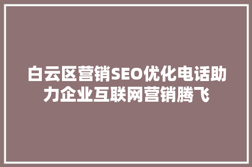 白云区营销SEO优化电话助力企业互联网营销腾飞