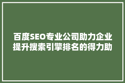 百度SEO专业公司助力企业提升搜索引擎排名的得力助手