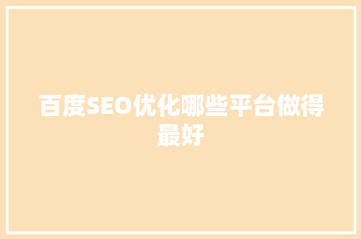 百度SEO优化哪些平台做得最好