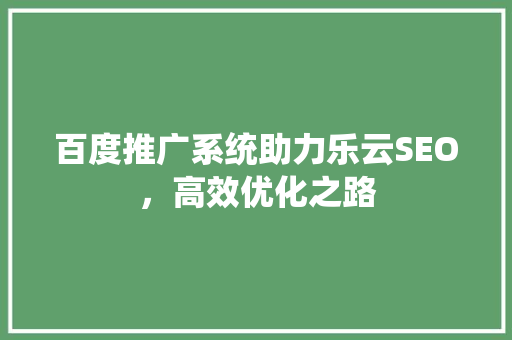 百度推广系统助力乐云SEO，高效优化之路