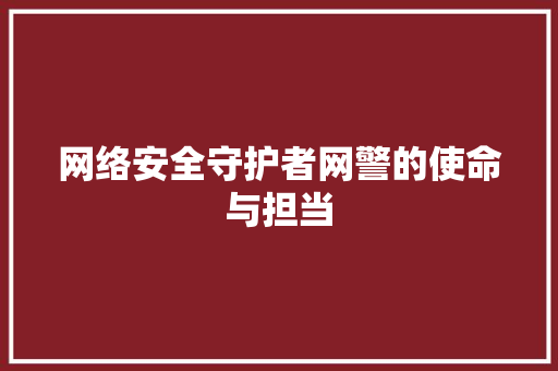 网络安全守护者网警的使命与担当