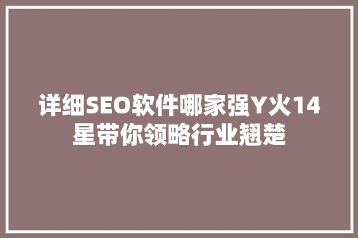 详细SEO软件哪家强Y火14星带你领略行业翘楚