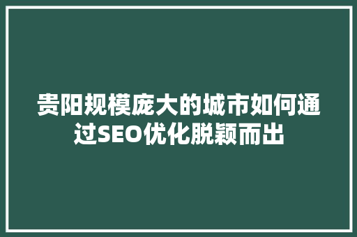 贵阳规模庞大的城市如何通过SEO优化脱颖而出