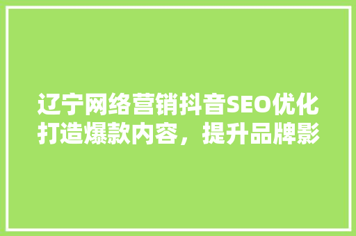 辽宁网络营销抖音SEO优化打造爆款内容，提升品牌影响力
