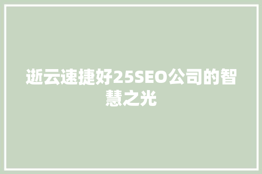 逝云速捷好25SEO公司的智慧之光