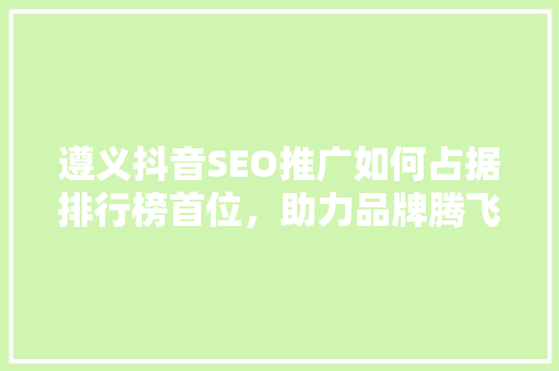 遵义抖音SEO推广如何占据排行榜首位，助力品牌腾飞