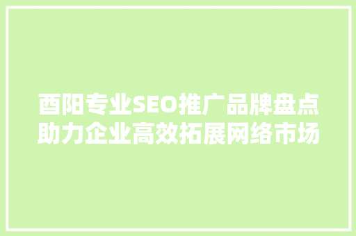 酉阳专业SEO推广品牌盘点助力企业高效拓展网络市场