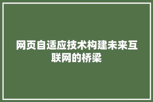 网页自适应技术构建未来互联网的桥梁