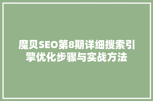 魔贝SEO第8期详细搜索引擎优化步骤与实战方法