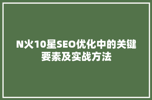 N火10星SEO优化中的关键要素及实战方法