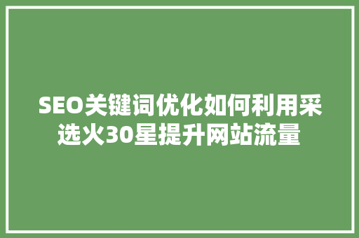 SEO关键词优化如何利用采选火30星提升网站流量