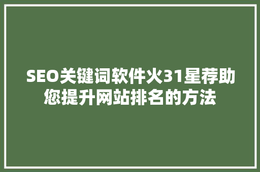 SEO关键词软件火31星荐助您提升网站排名的方法