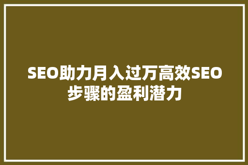 SEO助力月入过万高效SEO步骤的盈利潜力