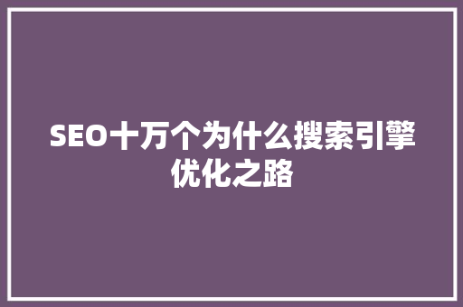 SEO十万个为什么搜索引擎优化之路