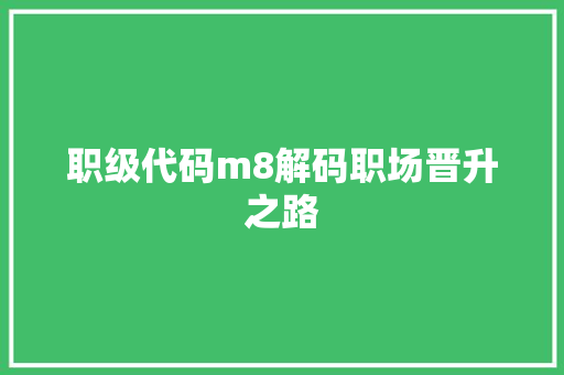 职级代码m8解码职场晋升之路