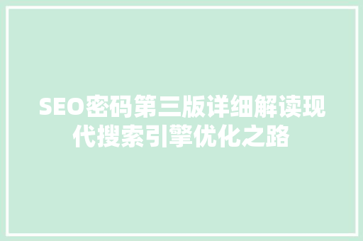 SEO密码第三版详细解读现代搜索引擎优化之路