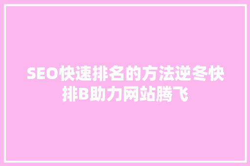 SEO快速排名的方法逆冬快排B助力网站腾飞