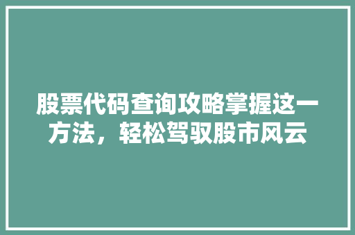 股票代码查询攻略掌握这一方法，轻松驾驭股市风云