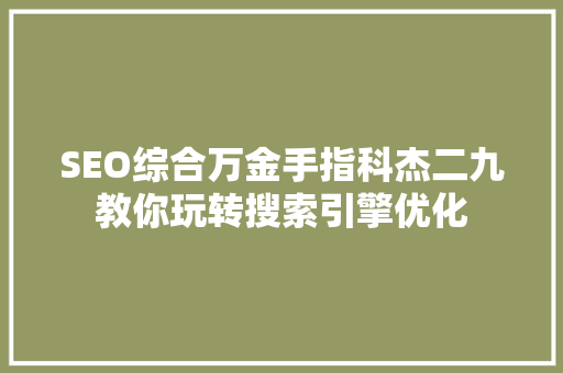 SEO综合万金手指科杰二九教你玩转搜索引擎优化