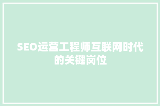SEO运营工程师互联网时代的关键岗位