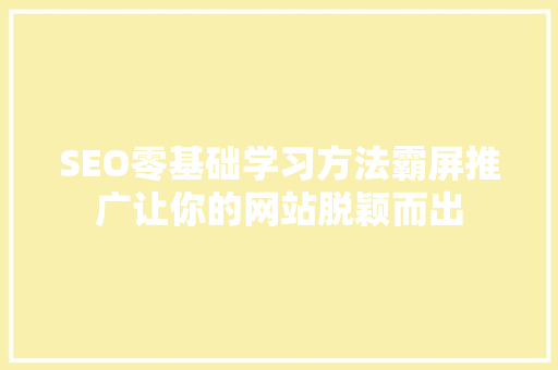 SEO零基础学习方法霸屏推广让你的网站脱颖而出