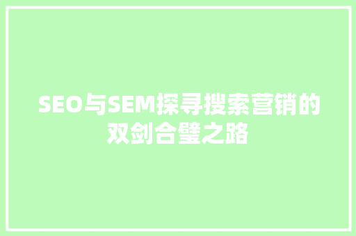 SEO与SEM探寻搜索营销的双剑合璧之路