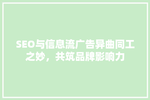 SEO与信息流广告异曲同工之妙，共筑品牌影响力