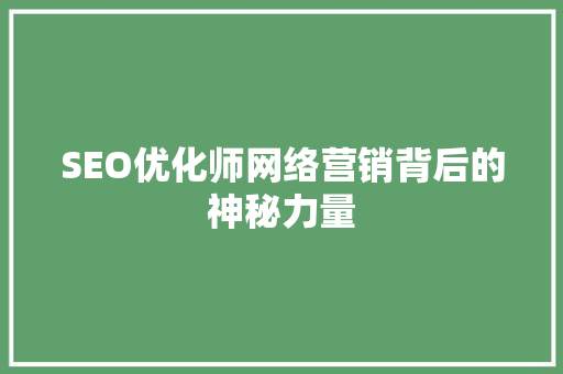 SEO优化师网络营销背后的神秘力量