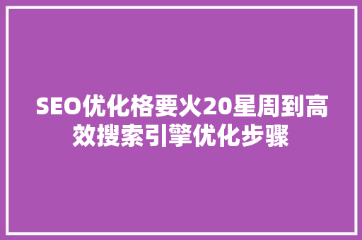 SEO优化格要火20星周到高效搜索引擎优化步骤