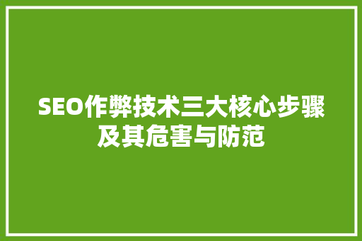 SEO作弊技术三大核心步骤及其危害与防范